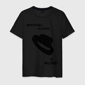 Мужская футболка хлопок с принтом Michael Jackson is Alive в Санкт-Петербурге, 100% хлопок | прямой крой, круглый вырез горловины, длина до линии бедер, слегка спущенное плечо. | michael jackson | mj | pop | майкл джексон | поп