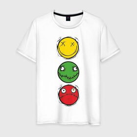 Мужская футболка хлопок с принтом Смешной светофор в Санкт-Петербурге, 100% хлопок | прямой крой, круглый вырез горловины, длина до линии бедер, слегка спущенное плечо. | smile | светофор | смайлик | смайлы | улыбки