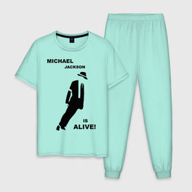 Мужская пижама хлопок с принтом Майкл Джексон жив! в Санкт-Петербурге, 100% хлопок | брюки и футболка прямого кроя, без карманов, на брюках мягкая резинка на поясе и по низу штанин
 | майкл джексон