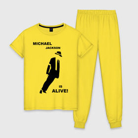 Женская пижама хлопок с принтом Майкл Джексон жив! в Санкт-Петербурге, 100% хлопок | брюки и футболка прямого кроя, без карманов, на брюках мягкая резинка на поясе и по низу штанин | майкл джексон