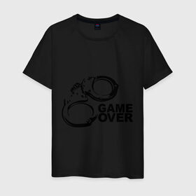Мужская футболка хлопок с принтом Game Over наручники в Санкт-Петербурге, 100% хлопок | прямой крой, круглый вырез горловины, длина до линии бедер, слегка спущенное плечо. | game over | арест | арестовать | заключенный | игра окончена | милиция | наручники