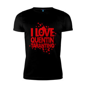 Мужская футболка премиум с принтом I love Quentin Tarantino в Санкт-Петербурге, 92% хлопок, 8% лайкра | приталенный силуэт, круглый вырез ворота, длина до линии бедра, короткий рукав | кветин таранино | я люблю