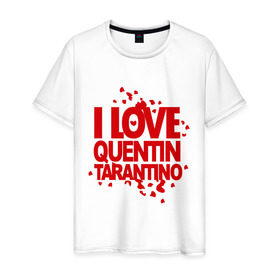 Мужская футболка хлопок с принтом I love Quentin Tarantino в Санкт-Петербурге, 100% хлопок | прямой крой, круглый вырез горловины, длина до линии бедер, слегка спущенное плечо. | Тематика изображения на принте: кветин таранино | я люблю