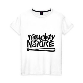 Женская футболка хлопок с принтом Naughty by nature в Санкт-Петербурге, 100% хлопок | прямой крой, круглый вырез горловины, длина до линии бедер, слегка спущенное плечо | хип хоп