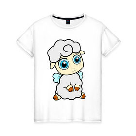 Женская футболка хлопок с принтом Милая овечка в Санкт-Петербурге, 100% хлопок | прямой крой, круглый вырез горловины, длина до линии бедер, слегка спущенное плечо | животные | овечка | овца