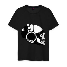 Мужская футболка хлопок с принтом Череп в наушниках (3) в Санкт-Петербурге, 100% хлопок | прямой крой, круглый вырез горловины, длина до линии бедер, слегка спущенное плечо. | скелет
