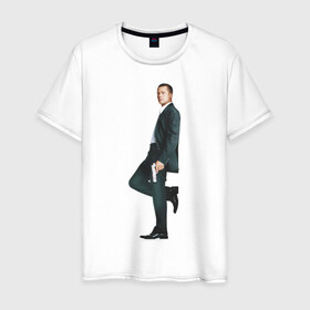 Мужская футболка хлопок с принтом Брэд Питт в Санкт-Петербурге, 100% хлопок | прямой крой, круглый вырез горловины, длина до линии бедер, слегка спущенное плечо. | brad pitt | брэд питт | мистер и миссис смит