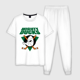 Мужская пижама хлопок с принтом Anaheim Mighty Ducks (2) в Санкт-Петербурге, 100% хлопок | брюки и футболка прямого кроя, без карманов, на брюках мягкая резинка на поясе и по низу штанин
 | nhl | лига | национальная лига | нхл | хокей | хоккей | хоккейная лига