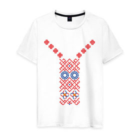 Мужская футболка хлопок с принтом Узор славянского сарафана в Санкт-Петербурге, 100% хлопок | прямой крой, круглый вырез горловины, длина до линии бедер, слегка спущенное плечо. | русь