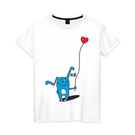 Женская футболка хлопок с принтом Ня в Санкт-Петербурге, 100% хлопок | прямой крой, круглый вырез горловины, длина до линии бедер, слегка спущенное плечо | воздушный шар | воздушный шарик | зайчик | заяц | кролик | ня | сердечко | сердце