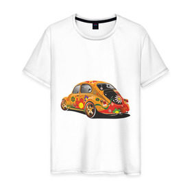 Мужская футболка хлопок с принтом Машина жук в Санкт-Петербурге, 100% хлопок | прямой крой, круглый вырез горловины, длина до линии бедер, слегка спущенное плечо. | хиппи