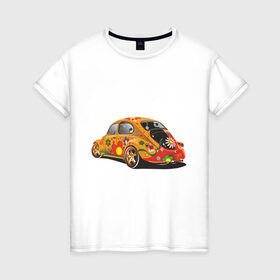 Женская футболка хлопок с принтом Машина жук в Санкт-Петербурге, 100% хлопок | прямой крой, круглый вырез горловины, длина до линии бедер, слегка спущенное плечо | хиппи
