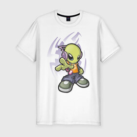 Мужская футболка премиум с принтом Инопланетянин (5) в Санкт-Петербурге, 92% хлопок, 8% лайкра | приталенный силуэт, круглый вырез ворота, длина до линии бедра, короткий рукав | alien | гуманоид | инопланетянин | летающая тарелка | нло | пришельцы