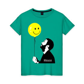Женская футболка хлопок с принтом Доктор Хаус и шарик в Санкт-Петербурге, 100% хлопок | прямой крой, круглый вырез горловины, длина до линии бедер, слегка спущенное плечо | everybody lies | haus | house | все лгут | доктор | хауз | хаус | хью лори