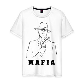 Мужская футболка хлопок с принтом Мафия в Санкт-Петербурге, 100% хлопок | прямой крой, круглый вырез горловины, длина до линии бедер, слегка спущенное плечо. | бандит | гангстер | клан | мафиозе | мафия | оружие | пистолет | шляпа