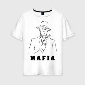 Женская футболка хлопок Oversize с принтом Мафия в Санкт-Петербурге, 100% хлопок | свободный крой, круглый ворот, спущенный рукав, длина до линии бедер
 | бандит | гангстер | клан | мафиозе | мафия | оружие | пистолет | шляпа