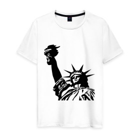 Мужская футболка хлопок с принтом Статуя свободы в Санкт-Петербурге, 100% хлопок | прямой крой, круглый вырез горловины, длина до линии бедер, слегка спущенное плечо. | freedom | америка | символ америки | статуя | статуя свободы | статуя свободы в ny.штаты | сша