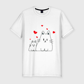 Мужская футболка премиум с принтом Кошачья любовь в Санкт-Петербурге, 92% хлопок, 8% лайкра | приталенный силуэт, круглый вырез ворота, длина до линии бедра, короткий рукав | коты | кошачья любовь | кошки | любовь | сердце | чувства