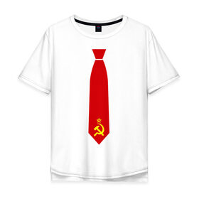 Мужская футболка хлопок Oversize с принтом Советский галстук в Санкт-Петербурге, 100% хлопок | свободный крой, круглый ворот, “спинка” длиннее передней части | серп и молот | советский галстук | советский галстукгалстук | советский союз | ссср