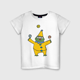 Детская футболка хлопок с принтом Инопланетянин клоун в Санкт-Петербурге, 100% хлопок | круглый вырез горловины, полуприлегающий силуэт, длина до линии бедер | гуманоид | инопланетянин | клоун | космос | летающая тарелка | нло | пришелец | пришельцы | цирк