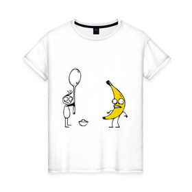 Женская футболка хлопок с принтом I`m a Banana в Санкт-Петербурге, 100% хлопок | прямой крой, круглый вырез горловины, длина до линии бедер, слегка спущенное плечо | банан