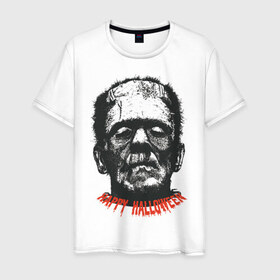 Мужская футболка хлопок с принтом Хэллоуин - Франкенштейн в Санкт-Петербурге, 100% хлопок | прямой крой, круглый вырез горловины, длина до линии бедер, слегка спущенное плечо. | 