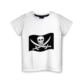 Детская футболка хлопок с принтом Веселый Роджер (пират) в Санкт-Петербурге, 100% хлопок | круглый вырез горловины, полуприлегающий силуэт, длина до линии бедер | пират