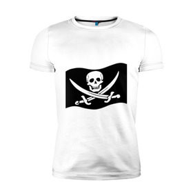 Мужская футболка премиум с принтом Веселый Роджер (пират) в Санкт-Петербурге, 92% хлопок, 8% лайкра | приталенный силуэт, круглый вырез ворота, длина до линии бедра, короткий рукав | пират