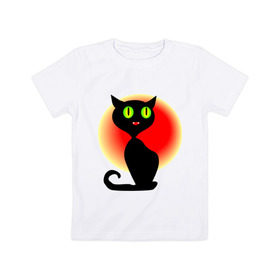 Детская футболка хлопок с принтом Кошка на рассвете в Санкт-Петербурге, 100% хлопок | круглый вырез горловины, полуприлегающий силуэт, длина до линии бедер | Тематика изображения на принте: cat | киса | кошка | кошки | рассвет | солнце