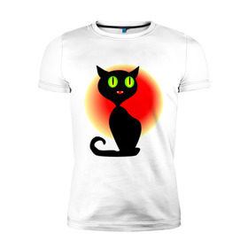 Мужская футболка премиум с принтом Кошка на рассвете в Санкт-Петербурге, 92% хлопок, 8% лайкра | приталенный силуэт, круглый вырез ворота, длина до линии бедра, короткий рукав | cat | киса | кошка | кошки | рассвет | солнце