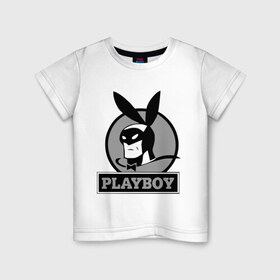 Детская футболка хлопок с принтом Playboy (Человек-кролик) в Санкт-Петербурге, 100% хлопок | круглый вырез горловины, полуприлегающий силуэт, длина до линии бедер | Тематика изображения на принте: кролик | плейбой | плэйбой | символа playboy человек кролик. rabbitman.playboy