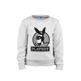 Детский свитшот хлопок с принтом Playboy (Человек-кролик) в Санкт-Петербурге, 100% хлопок | круглый вырез горловины, эластичные манжеты, пояс и воротник | Тематика изображения на принте: кролик | плейбой | плэйбой | символа playboy человек кролик. rabbitman.playboy