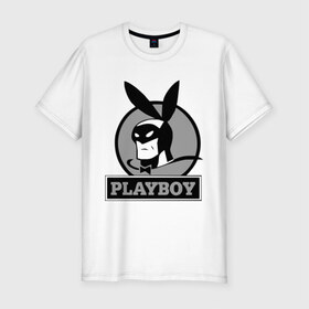 Мужская футболка премиум с принтом Playboy (Человек-кролик) в Санкт-Петербурге, 92% хлопок, 8% лайкра | приталенный силуэт, круглый вырез ворота, длина до линии бедра, короткий рукав | кролик | плейбой | плэйбой | символа playboy человек кролик. rabbitman.playboy