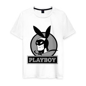 Мужская футболка хлопок с принтом Playboy (Человек-кролик) в Санкт-Петербурге, 100% хлопок | прямой крой, круглый вырез горловины, длина до линии бедер, слегка спущенное плечо. | кролик | плейбой | плэйбой | символа playboy человек кролик. rabbitman.playboy