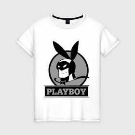 Женская футболка хлопок с принтом Playboy (Человек-кролик) в Санкт-Петербурге, 100% хлопок | прямой крой, круглый вырез горловины, длина до линии бедер, слегка спущенное плечо | кролик | плейбой | плэйбой | символа playboy человек кролик. rabbitman.playboy