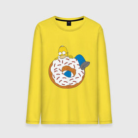 Мужской лонгслив хлопок с принтом Гомер ест пончик в Санкт-Петербурге, 100% хлопок |  | Тематика изображения на принте: гомер
