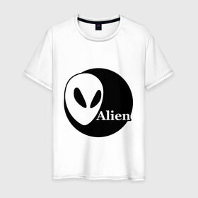 Мужская футболка хлопок с принтом Пришелец в Санкт-Петербурге, 100% хлопок | прямой крой, круглый вырез горловины, длина до линии бедер, слегка спущенное плечо. | alien | alienгуманоид | инопланетянин | космос | нло | пришелец | пришельцы | ретающая терелка