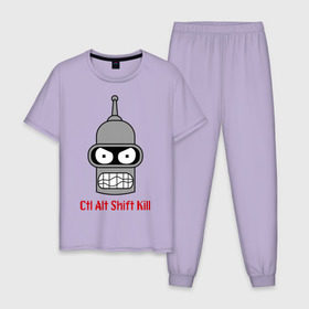 Мужская пижама хлопок с принтом Ctrl Alt Shift Kill (Бендер) в Санкт-Петербурге, 100% хлопок | брюки и футболка прямого кроя, без карманов, на брюках мягкая резинка на поясе и по низу штанин
 | bender | futurama | бендер | футурама