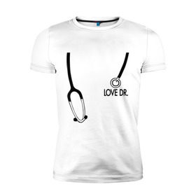 Мужская футболка премиум с принтом Love Dr. House в Санкт-Петербурге, 92% хлопок, 8% лайкра | приталенный силуэт, круглый вырез ворота, длина до линии бедра, короткий рукав | house | house md | доктор хауз | доктор хаус | фонендоскоп | хаус | хью лори