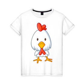 Женская футболка хлопок с принтом Цыплёнок (2) в Санкт-Петербурге, 100% хлопок | прямой крой, круглый вырез горловины, длина до линии бедер, слегка спущенное плечо | животные | курица | птенец | птенчик | цыпа | цыпленок | цыплята