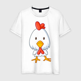 Мужская футболка хлопок с принтом Цыплёнок (2) в Санкт-Петербурге, 100% хлопок | прямой крой, круглый вырез горловины, длина до линии бедер, слегка спущенное плечо. | Тематика изображения на принте: животные | курица | птенец | птенчик | цыпа | цыпленок | цыплята