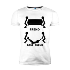 Мужская футболка премиум с принтом Frend в Санкт-Петербурге, 92% хлопок, 8% лайкра | приталенный силуэт, круглый вырез ворота, длина до линии бедра, короткий рукав | best friend | friend | друзья | лучшие | люди | подарок подруге | силуэты | человечки