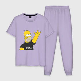 Мужская пижама хлопок с принтом Гомер rock фанат в Санкт-Петербурге, 100% хлопок | брюки и футболка прямого кроя, без карманов, на брюках мягкая резинка на поясе и по низу штанин
 | Тематика изображения на принте: him | гомер