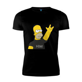 Мужская футболка премиум с принтом Гомер rock фанат в Санкт-Петербурге, 92% хлопок, 8% лайкра | приталенный силуэт, круглый вырез ворота, длина до линии бедра, короткий рукав | Тематика изображения на принте: him | гомер