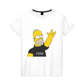 Женская футболка хлопок с принтом Гомер rock фанат в Санкт-Петербурге, 100% хлопок | прямой крой, круглый вырез горловины, длина до линии бедер, слегка спущенное плечо | him | гомер