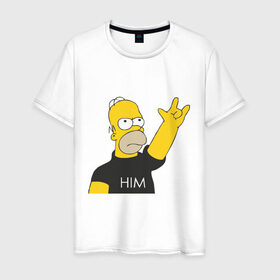 Мужская футболка хлопок с принтом Гомер rock фанат в Санкт-Петербурге, 100% хлопок | прямой крой, круглый вырез горловины, длина до линии бедер, слегка спущенное плечо. | him | гомер