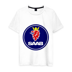 Мужская футболка хлопок с принтом Saab в Санкт-Петербурге, 100% хлопок | прямой крой, круглый вырез горловины, длина до линии бедер, слегка спущенное плечо. | auto | saab | авто | автобренды | автомобили | машины | тачки | тюнинг