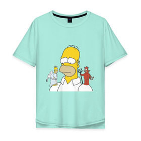 Мужская футболка хлопок Oversize с принтом Гомер симпсон добро и зло в Санкт-Петербурге, 100% хлопок | свободный крой, круглый ворот, “спинка” длиннее передней части | гомер