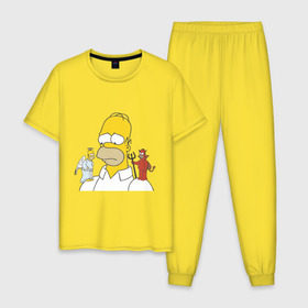 Мужская пижама хлопок с принтом Гомер симпсон добро и зло в Санкт-Петербурге, 100% хлопок | брюки и футболка прямого кроя, без карманов, на брюках мягкая резинка на поясе и по низу штанин
 | гомер