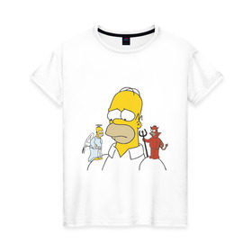 Женская футболка хлопок с принтом Гомер симпсон добро и зло в Санкт-Петербурге, 100% хлопок | прямой крой, круглый вырез горловины, длина до линии бедер, слегка спущенное плечо | гомер
